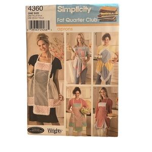 Simplicity 4360 Full Aprons In 5 Styles Fat Quarter Club - One Size - Uncut.